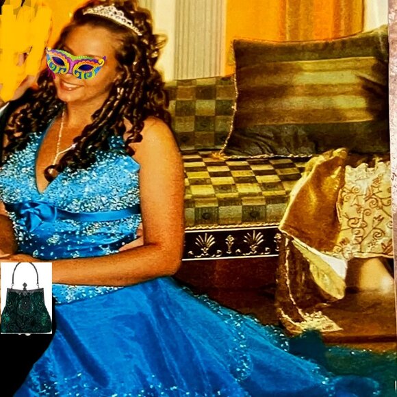 TIFFANY DESIGNS by CHRISTINA WU STUNNING HALTER BEADED TURQUOISE GOWN DRESS - Picture 1 of 11